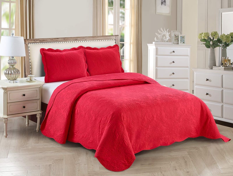 Home Collection 3pc King/Cal King Over Size Elegant Embossed Bedspread Set Light Weight Solid Red New# Stacy - Image 1